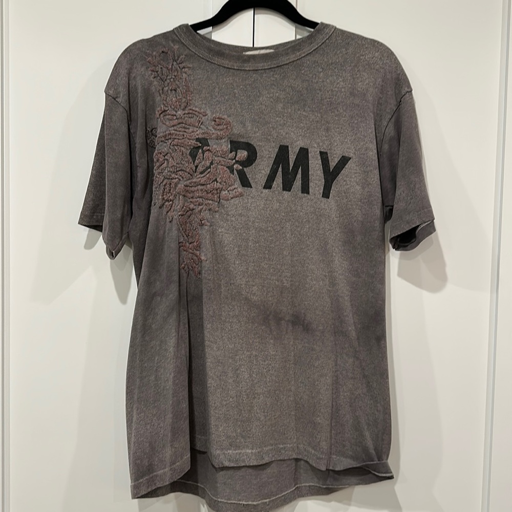 ARMY distributed T shirt with embroidered design on front, Size men’s large.